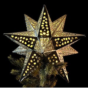 Mexican Estrella Luminaria, Moravian Tin Star Christmas Tree Topper, Xmas Topper