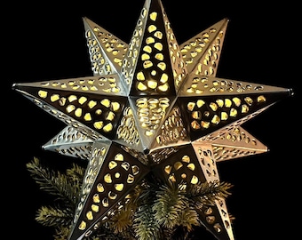 Mexican Estrella Luminaria, Moravian Tin Star Christmas Tree Topper, Xmas Topper