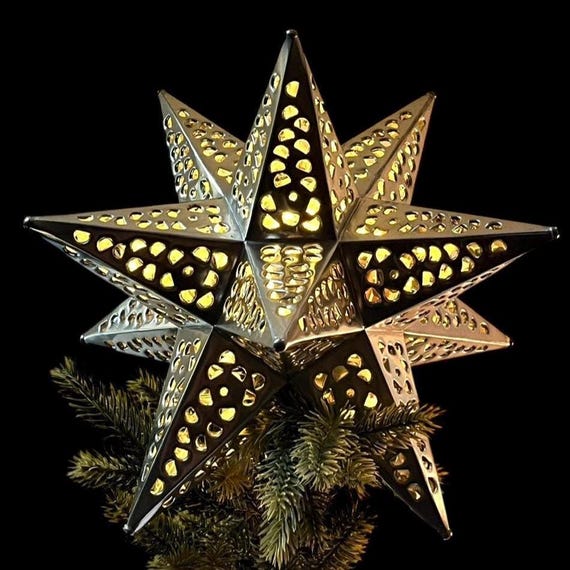 Moravian TIN STAR Christmas Tree Topper, Xmas Topper Mexican Estrella Luminaria 9” or 11 inch