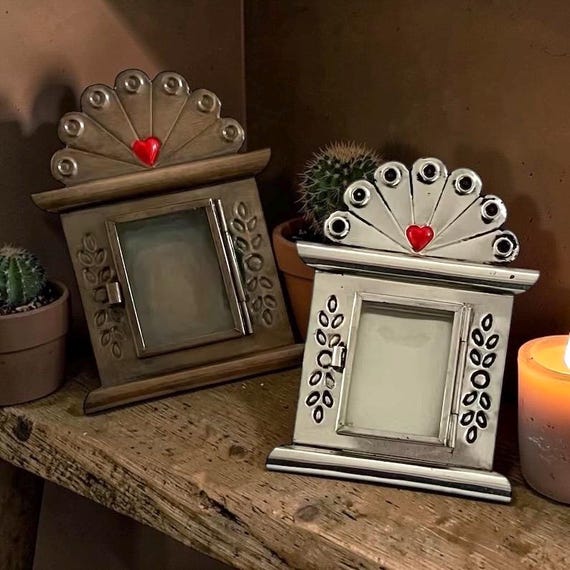Mexican Tin Heart Nicho Frame, Shadowbox, Small 5”