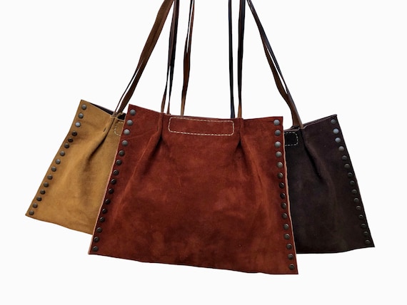 LEATHER Bag, Studded Suede Handbag, Made in MEXICO