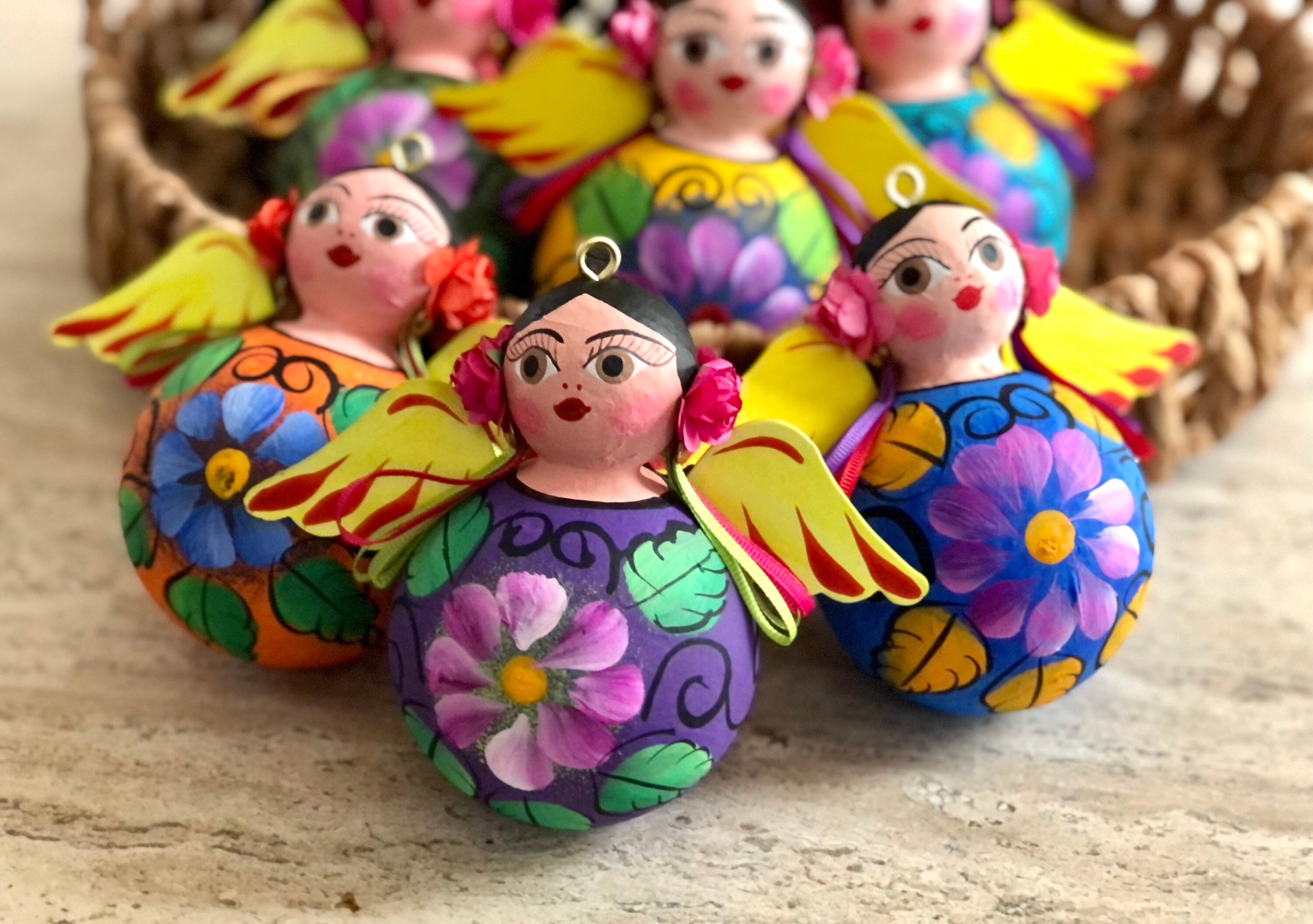 SET 2 Paper Mache ANGEL ORNAMENTS Hanging Mexican Christmas Etsy