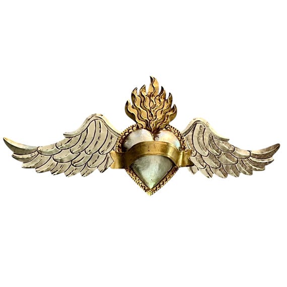 HEART with WINGS, Tin Winged Heart, Mexican Corazon LARGE 26”