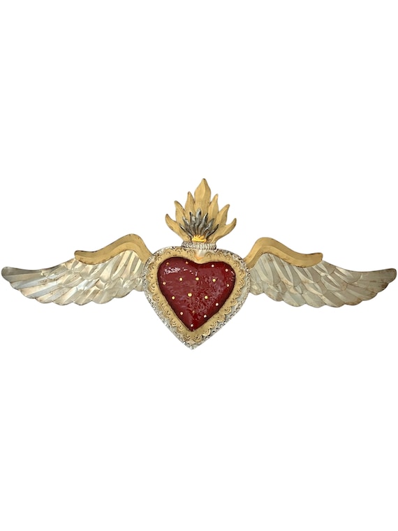 Sacred Heart Tin LUMINARIA, Winged Heart, Corazon with Wings SEE DESCRIPTION
