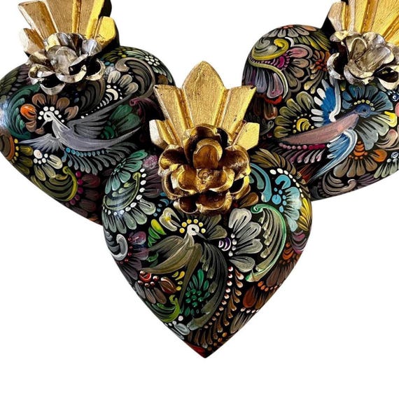 SACRED HEART, Hand Painted Mexican Corazon