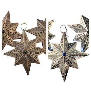 TIN STAR Ornaments Set (3) LG Estrella Luminaria, Mexican Punched Tin Stars