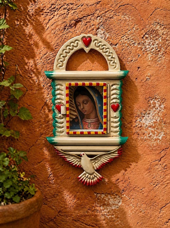 Mexican Heart Nicho Frame with Dove, Sacred Heart, Small 6 1/2”H