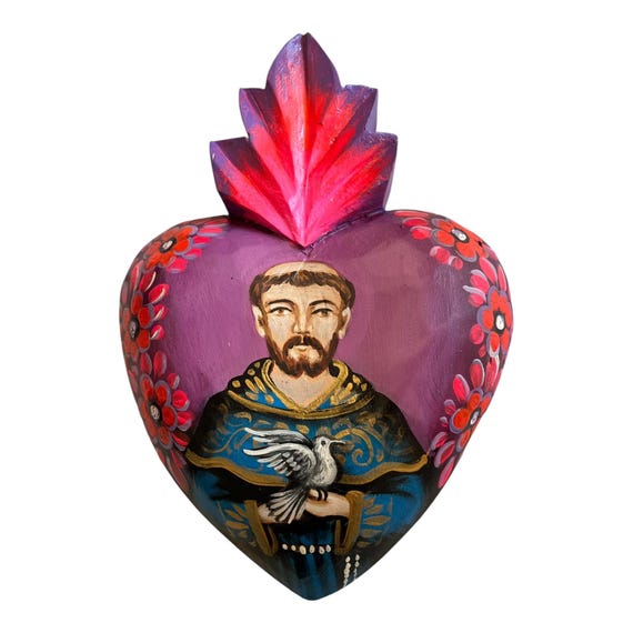SAINT FRANCIS Heart, Mexican Retablo Santo Corazon, LARGE