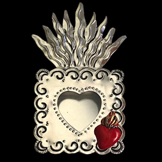 Tin Nicho, Mexican Tin Heart Shadowbox Frame, Sagrado Corazon, WITH or WITHOUT Red Heart magnet