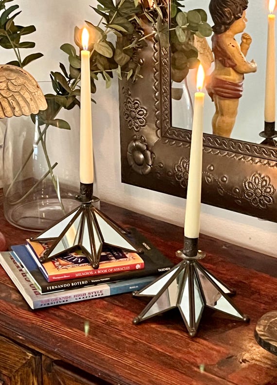 GLASS STAR Candlesticks: Mexican Candle Holders (Set of 2)