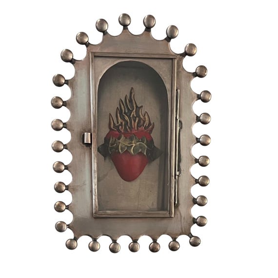 Mexican Tin NICHO, Shadowbox Frame with Sacred Heart Magnet