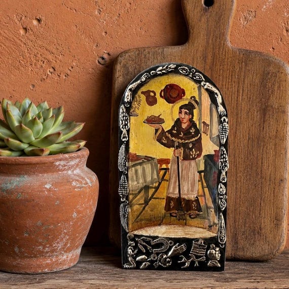 SAN PASQUAL Nicho with Milagros, Small Kitchen Retablo, Patron Saint of Cooks 7”H