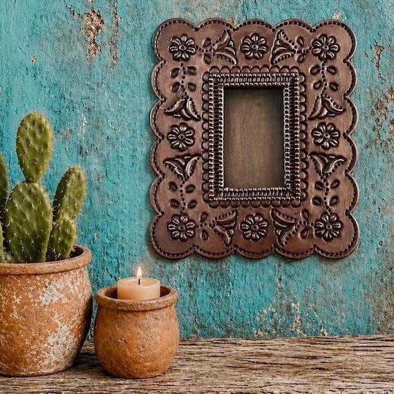 Mexican Tin NICHO,  Shadowbox Frame, Silver or Oxidized 7 1/2”H