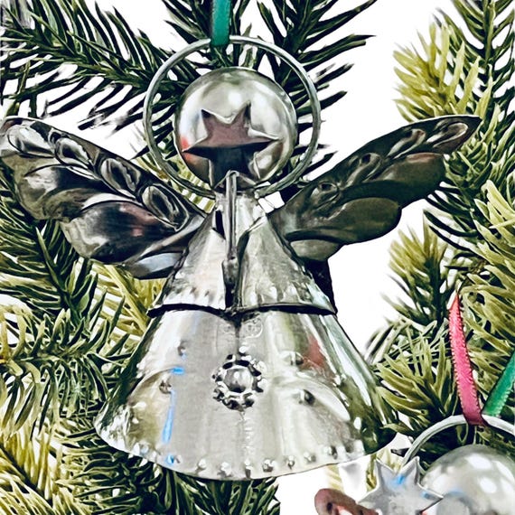 ANGEL with STAR Ornaments Set (6) - Mexican Punched Tin Xmas Tree Ornaments