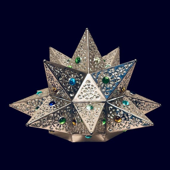 Tin Star Sconce with Colored Marbles: Mexican Luminaria, Silver Finish