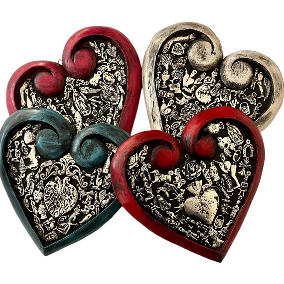 MILAGROS HEART, Mexican Corazon with Charms, ExVotos Sacred Heart
