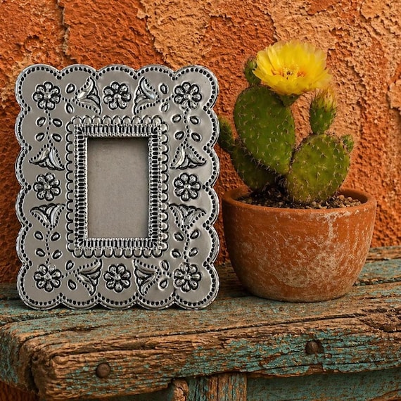 Mexican Tin NICHO,  Shadowbox Frame, Silver or Oxidized