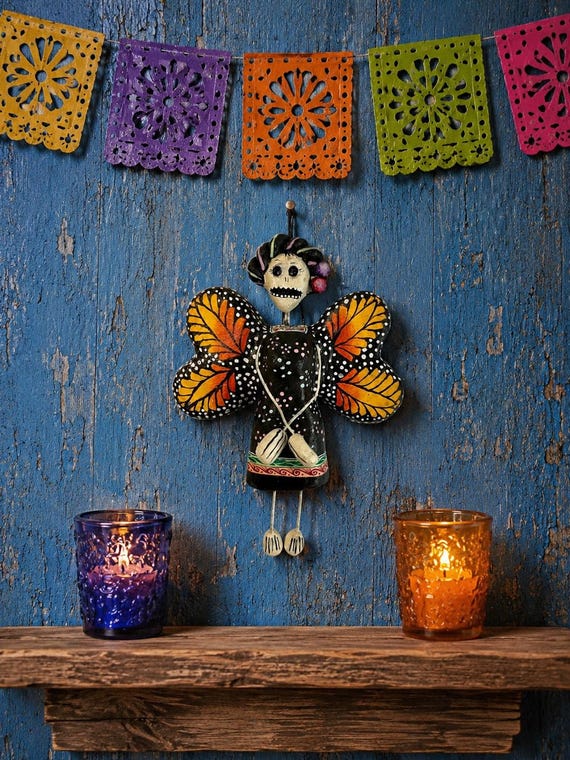 FRIDA BUTTERFLY, Day of the Dead Frida Angel Mariposa LG 7"H