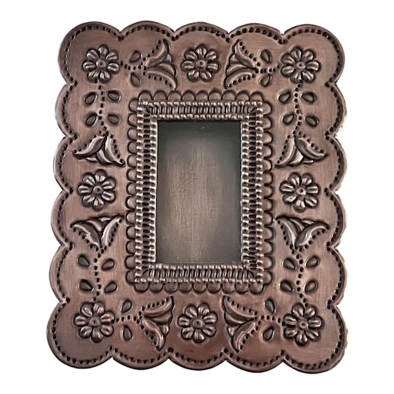 Mexican Tin NICHO,  Shadowbox Frame, Silver or Oxidized 7 1/2”H