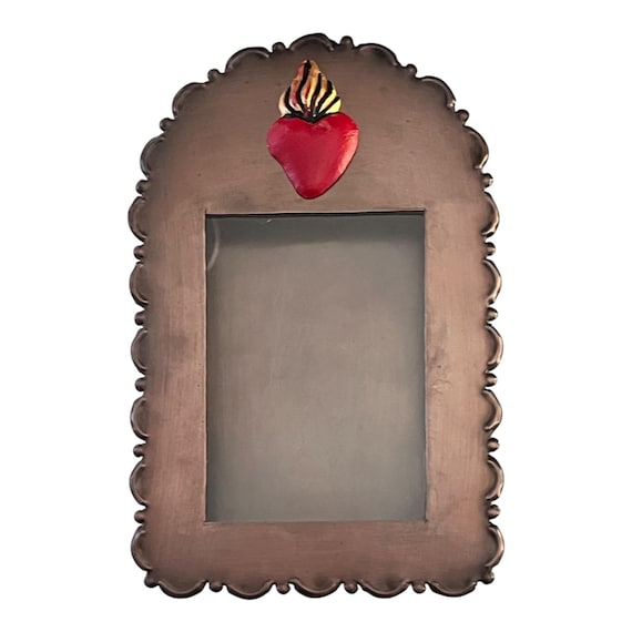 Mexican Tin NICHO,  Shadowbox Frame with/without Sacred Heart Magnet, LG 9"
