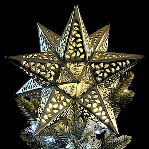 Moravian TIN STAR, Christmas Tree TOPPER Xmas Star, Star Luminaria, Mexican Tin Estrella, Flat Bottom Star