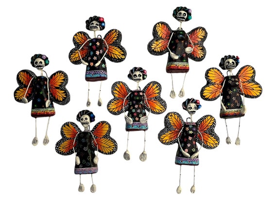 FRIDA BUTTERFLY, Day of the Dead Frida Angel Mariposa LG 7"H