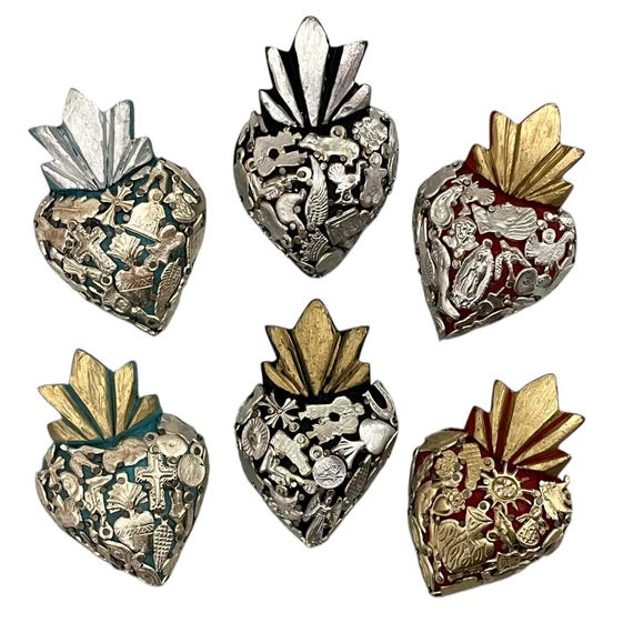 MILAGROS HEART, XSmall Heart with Charms, ExVotos, Mexican Corazon