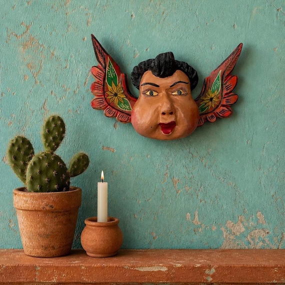 Mexican Wood Angel, Chubby Cheeks Cherub, Small