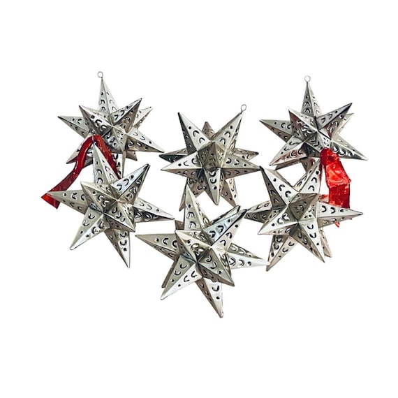 Mexican TIN STARS SET Moravian Stars, Mexico Star Christmas Ornaments 5”