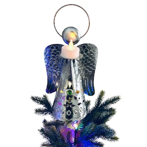 Christmas TREE TOPPER Angel, Mexican Punched Tin Angel, Tabletop Angel Luminaria 11&quot;H