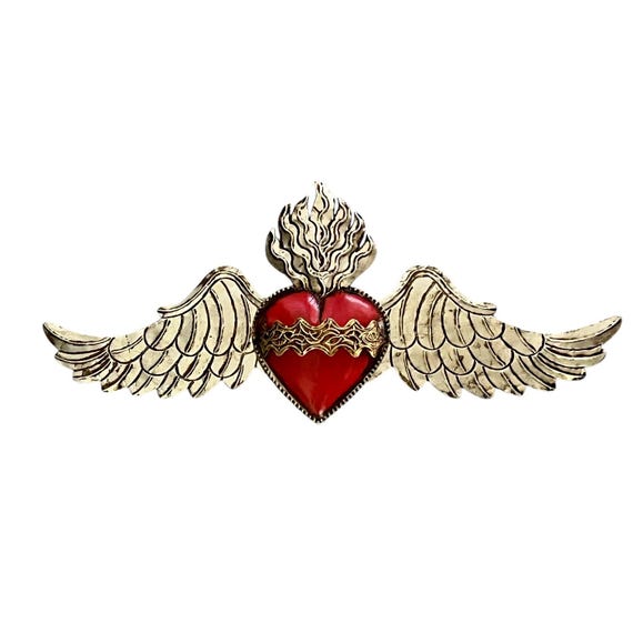HEART with WINGS, Tin Winged Heart, Mexican Corazon LARGE 26”