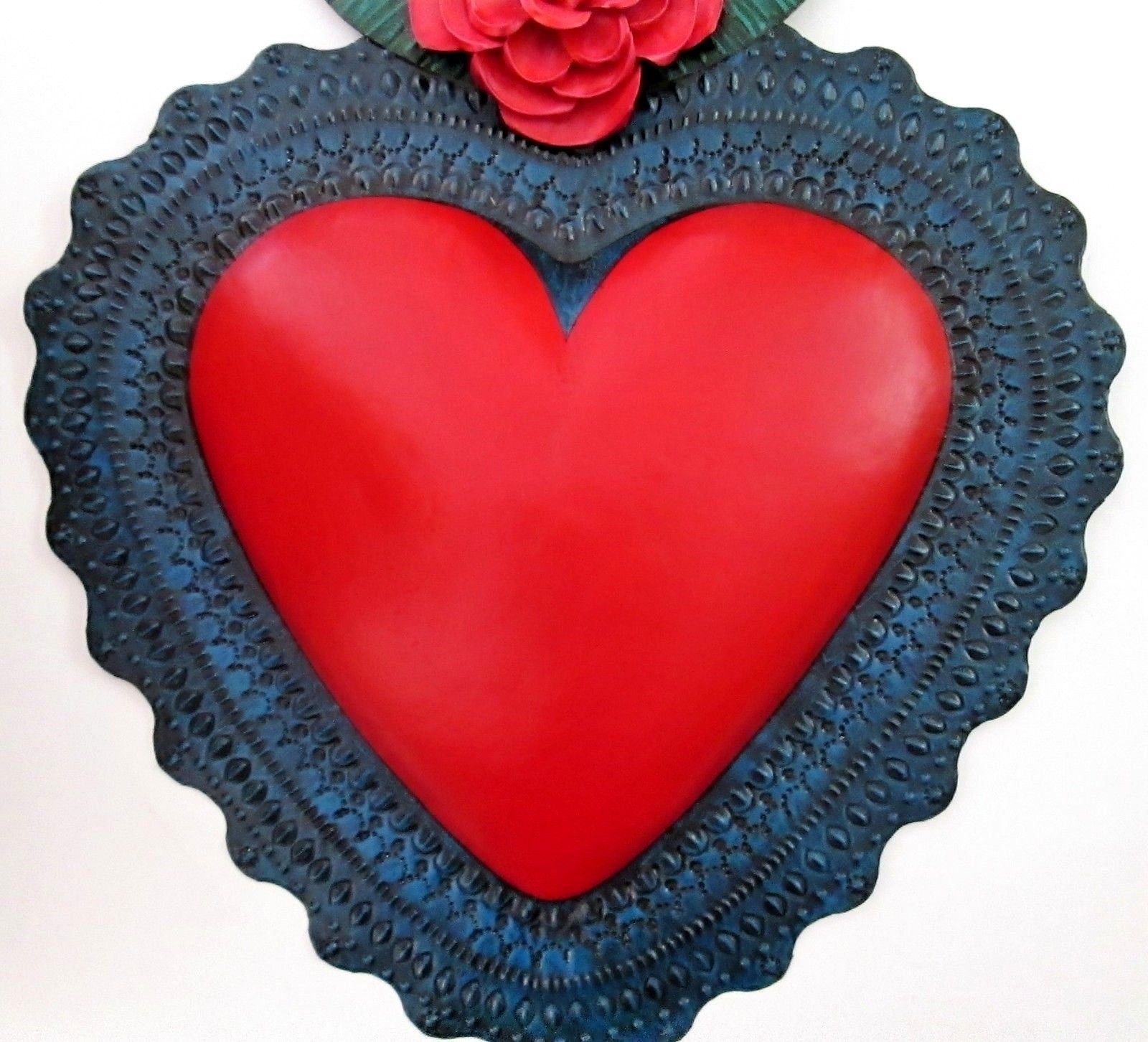 Punched Tin Heart with Rose XLG 21H