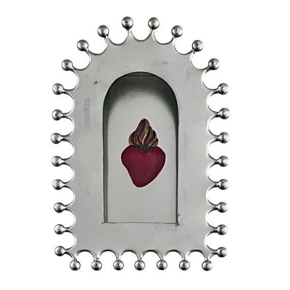 Mexican Tin NICHO, 8”H Shadowbox Frame with/without Sacred Heart Magnet