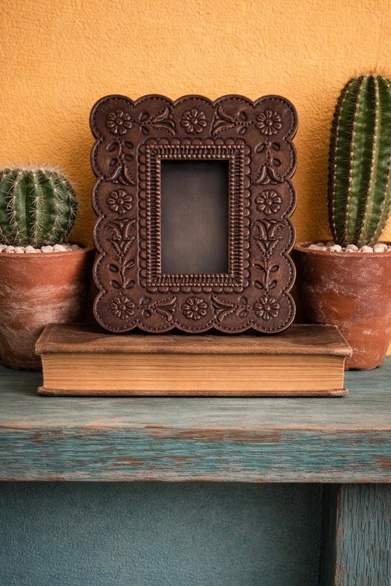 Mexican Tin NICHO,  Shadowbox Frame, Silver or Oxidized 7 1/2”H