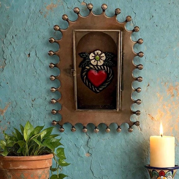 Mexican Tin NICHO 8"H Shadowbox Frame Display Niche, Altar Decor