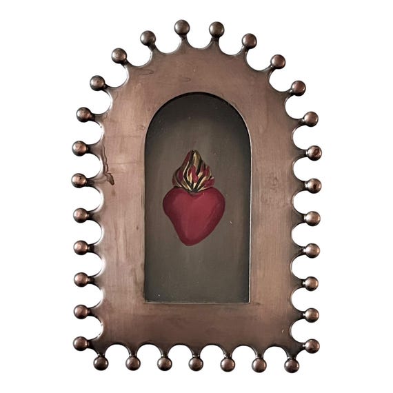 Mexican Tin NICHO, 8”H Shadowbox Frame with/without Sacred Heart Magnet