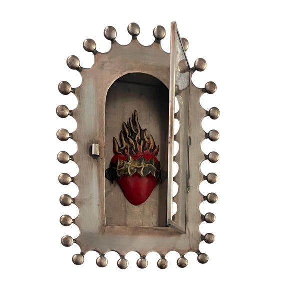 Mexican Tin NICHO, Shadowbox Frame with Sacred Heart Magnet