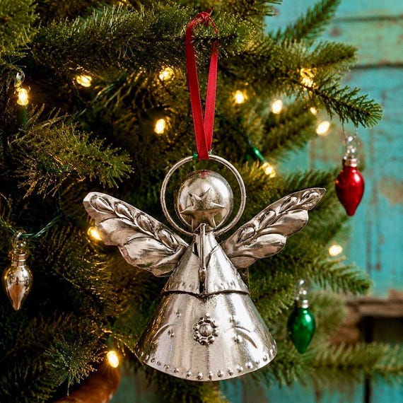 ANGEL with STAR Ornaments Set (4) - Mexican Punched Tin Xmas Tree Ornaments