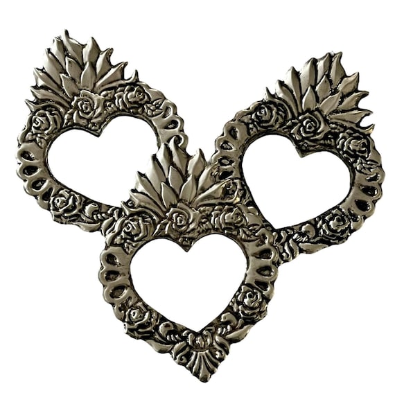 SACRED HEART MIRROR: Mexican Punched Tin Corazon Ornament
