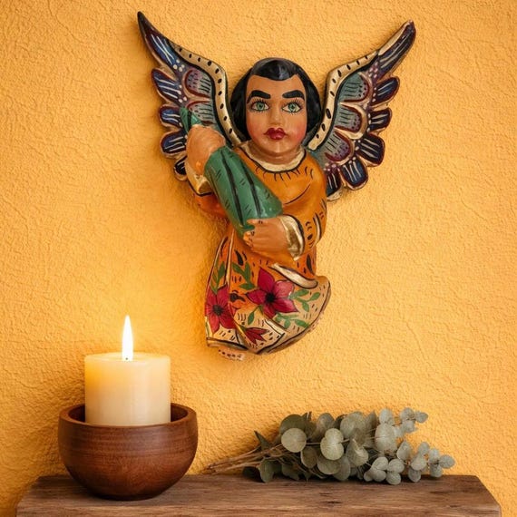 Mexican ANGEL, Full Body Hanging Carved Wood Angel
