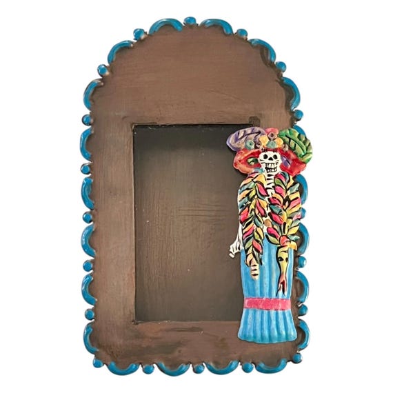 Mexican Tin Nicho Frame with Day of the Dead Catrina Magnet 7”H