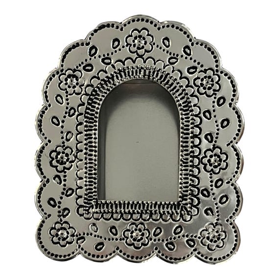 Mexican Tin NICHO, Arched Shadowbox Frame, Silver or Oxidized 7 1/2"H
