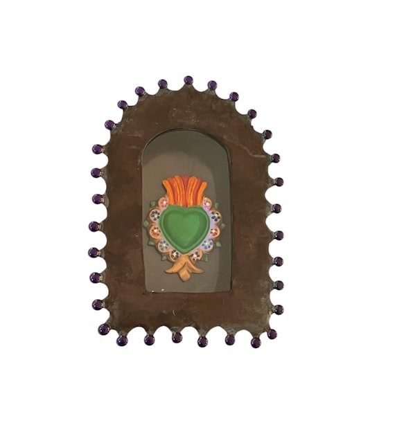 Mexican Tin NICHO with Sacred Heart Magnet, Shadowbox Frame