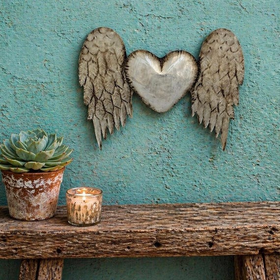 WINGED HEART, Mexican Corazon, Punched Tin Heart with Wings