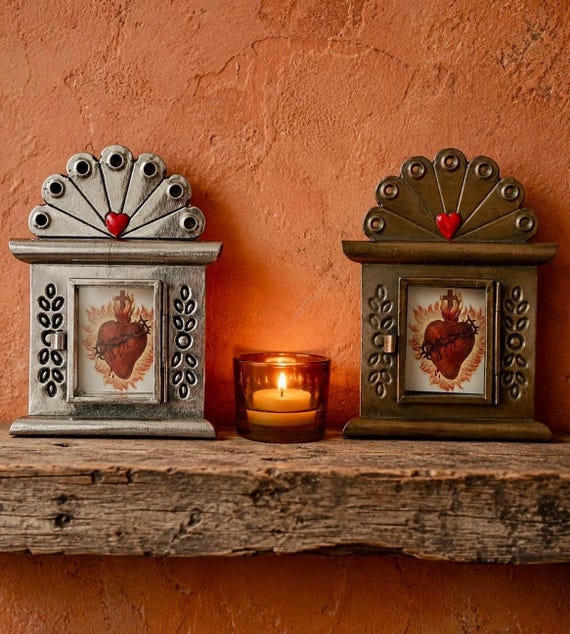 Mexican Tin Heart Nicho Frame, Shadowbox, Small 5”