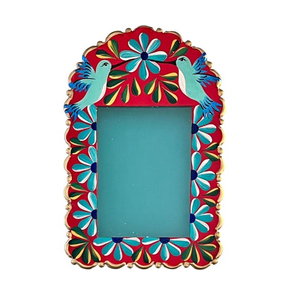 Mexican Nicho with Hummingbirds, Virgin GUADALUPE, Painted Tin Frame 8”