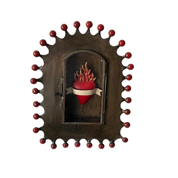 Mexican Tin NICHO, SACRED HEART Milagro Frame