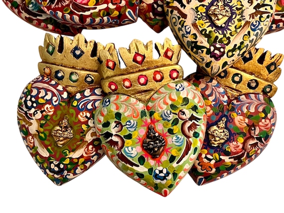 Mexican MILAGRO HEART with Crown, ExVotos Sacred Heart Corazon