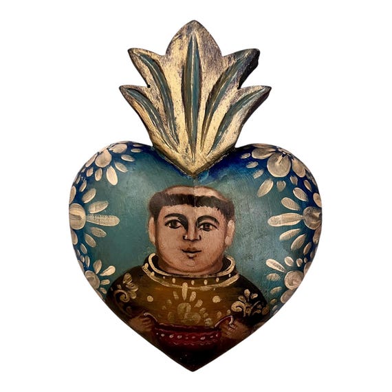SAN PASQUAL Heart, Mexican Retablo Santo Corazon, Patron Saint of Cooks/Kitchens LARGE 12"