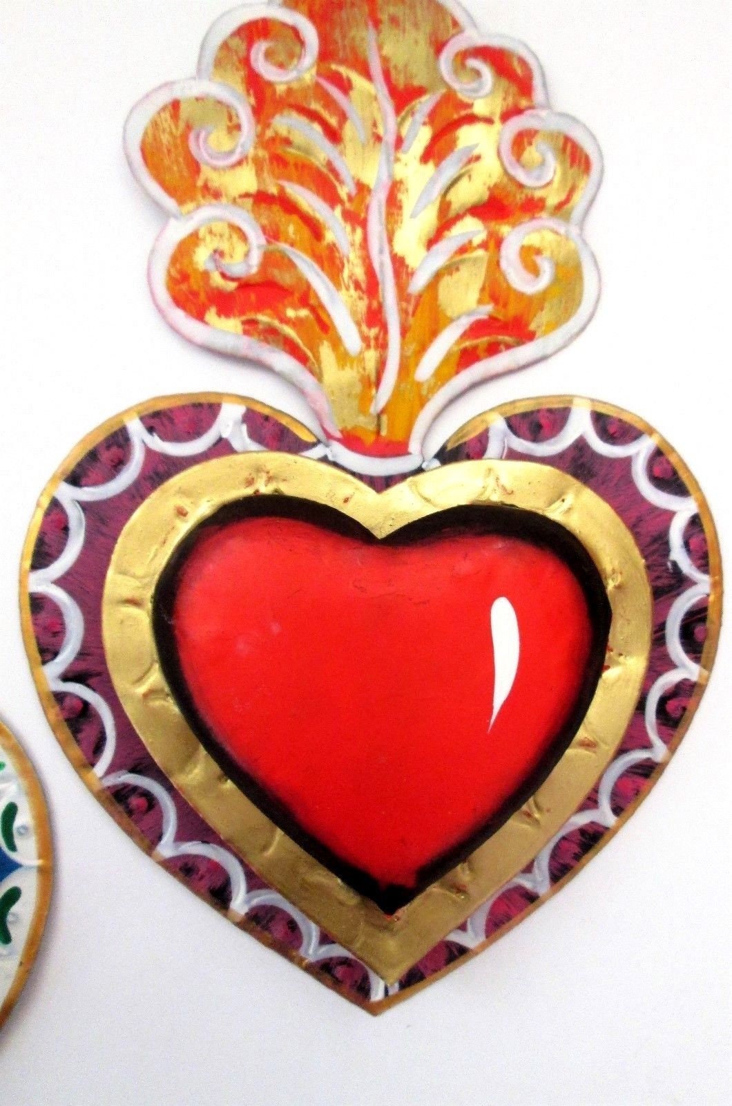 Punched Tin Sacred Hearts Set (2) 8.5H Tin Anniversary 10th Anniversary